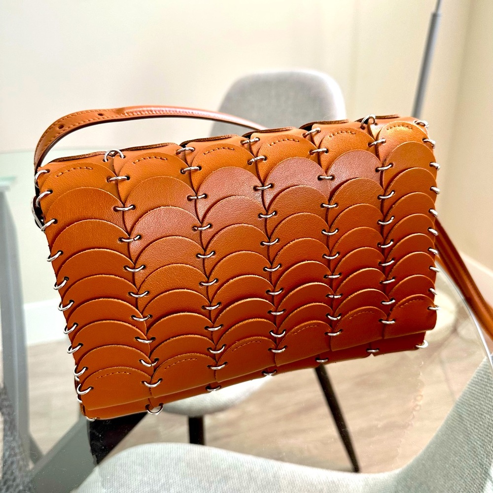 Paco Rabanne Pacoio crossbody. New with tags. Tan leather. Silver hardware.